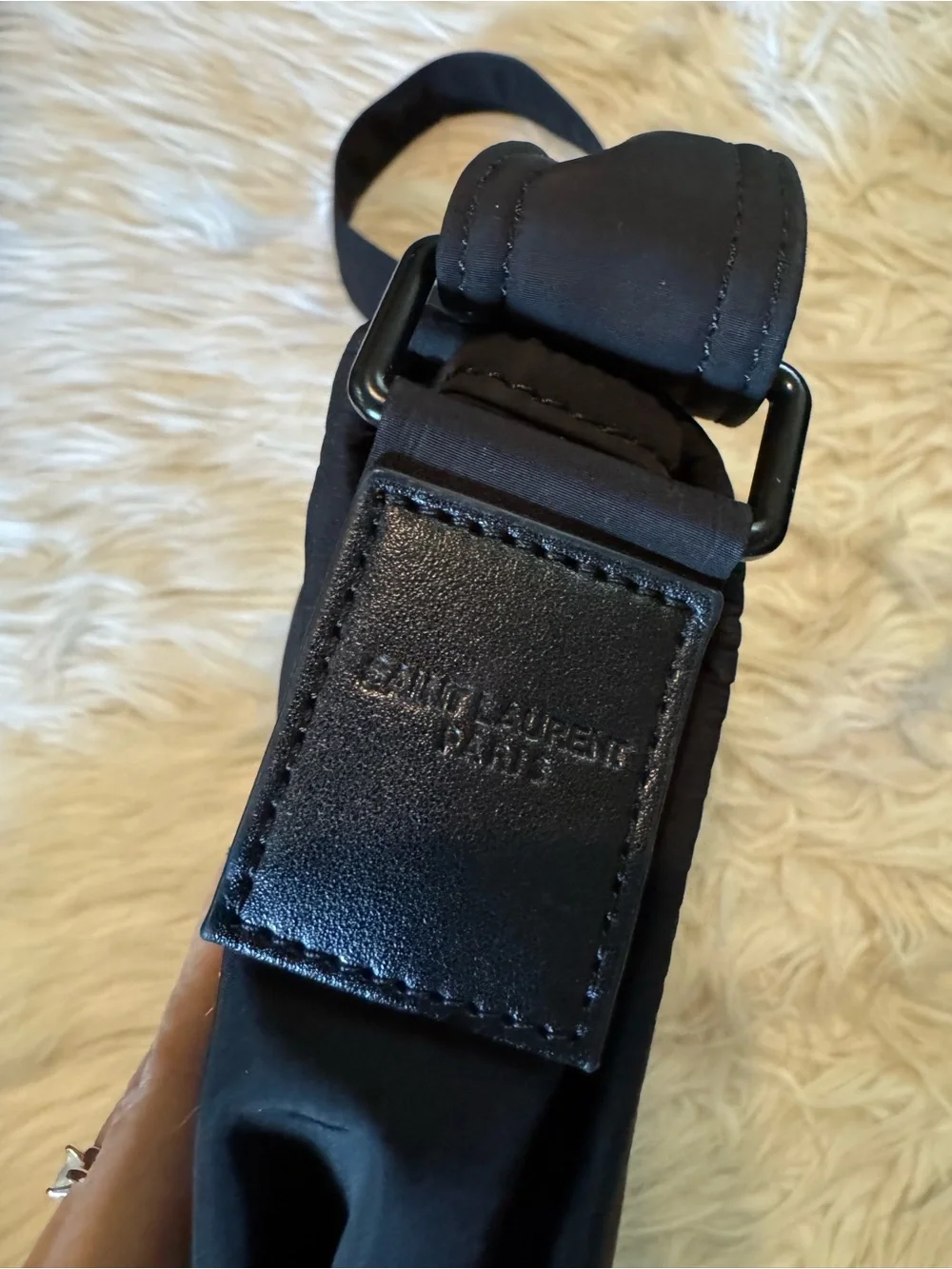 Yves Saint Laurent Black Nylon Shoulder Bag with Heart Detail
